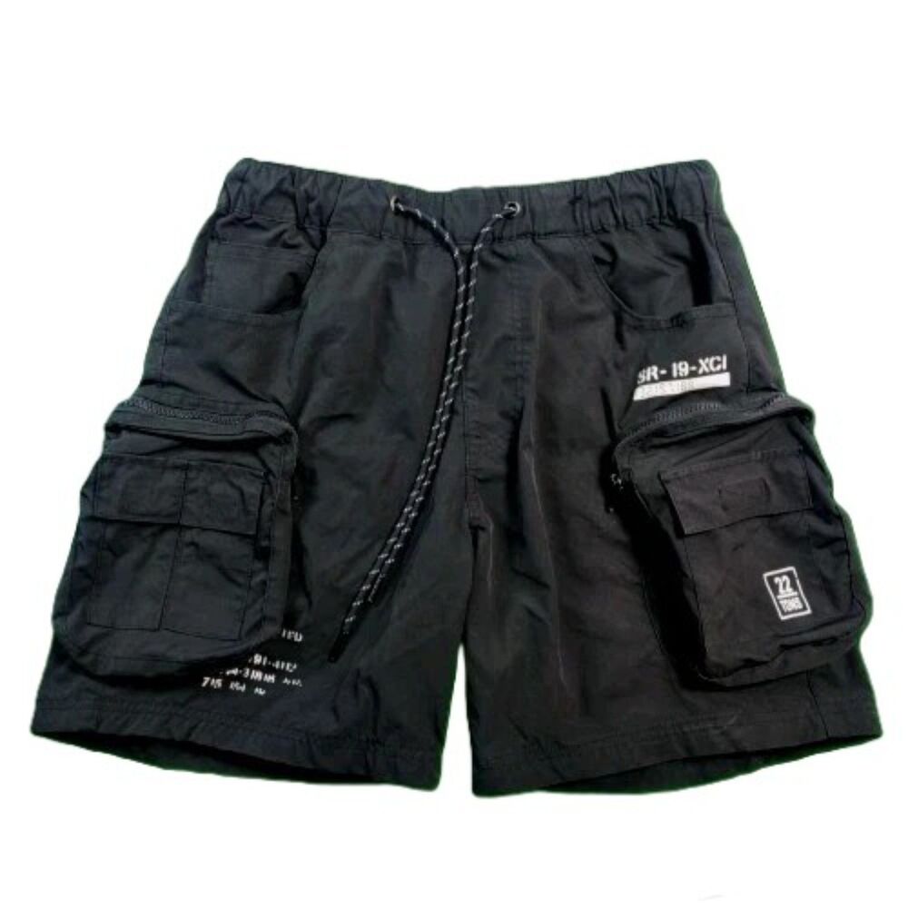 Decibel Men’s Cargo Shorts Small Black Utility Zip Pockets Drawstring